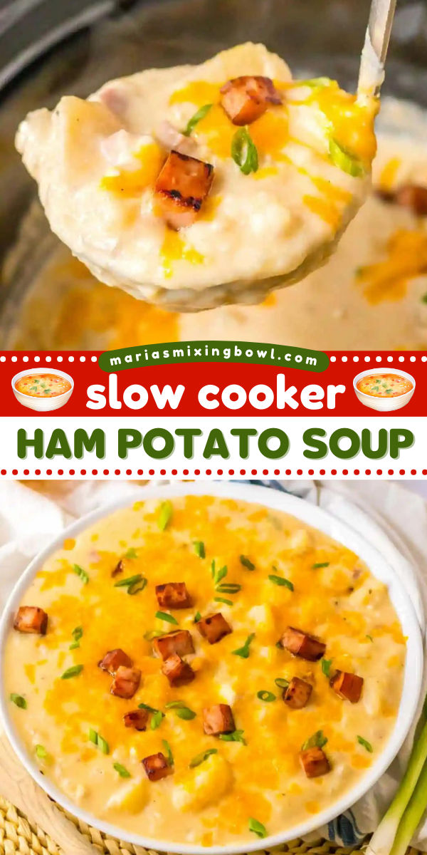 You're going to love this Slow Cooker Ham Potato Soup! It's a perfect fall comfort food idea. Loaded with potatoes in creamy, cheesy goodness, this ham soup is an easy crockpot meal to fill you up! Try this soup recipe for dinner! Cheesy Ham And Potato Soup, Ham Potato Soup, Easy Healthy Soup, Easy Soup Recipes Healthy, Cheesy Potato Soup, Ham And Potato Soup, Crockpot Meal, Ham Potato, Slow Cooker Ham