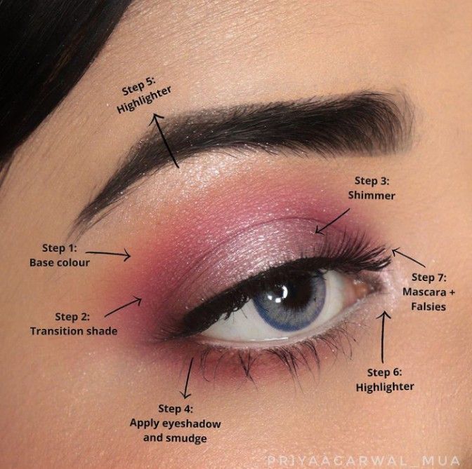 Soft Makeup Look Step By Step, Easy Pretty Eye Makeup, Easy Pink Eyeshadow Looks Hooded Eyes, Beginner Pink Eyeshadow, Magenta Eye Makeup Simple, Pink Eyeshadow Looks For Hooded Eyes, Soft Pink Eyeshadow Tutorial, Pink Makeup Looks Step By Step, Pink Eyeshowdow Looks