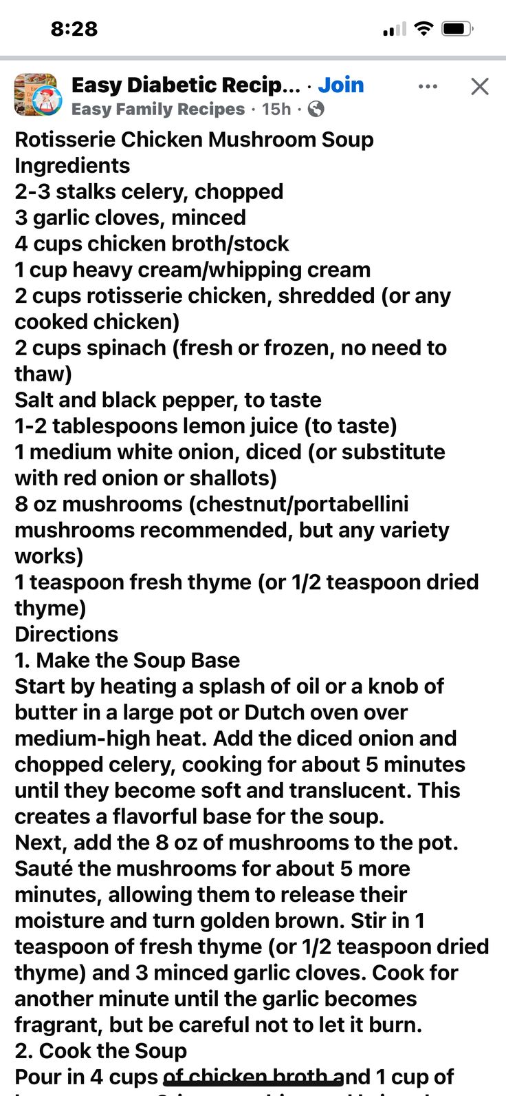 the recipe for chicken soup is shown in this screenshoto screen shot, which shows how to make it