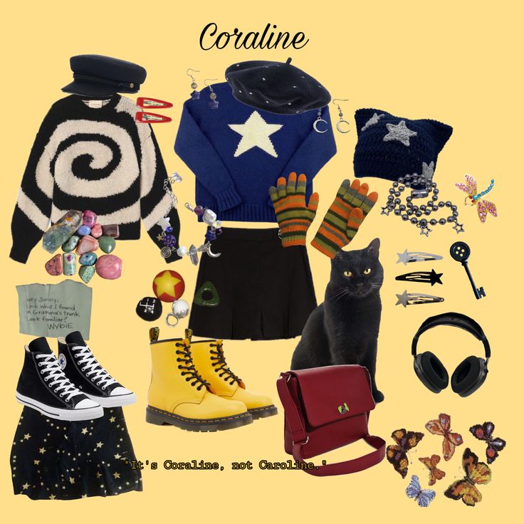 a collage of clothing and accessories including boots, sweaters, gloves, bracelets