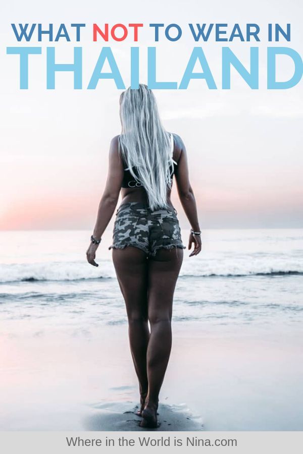 a woman walking on the beach with text that reads, what not to wear in thailand