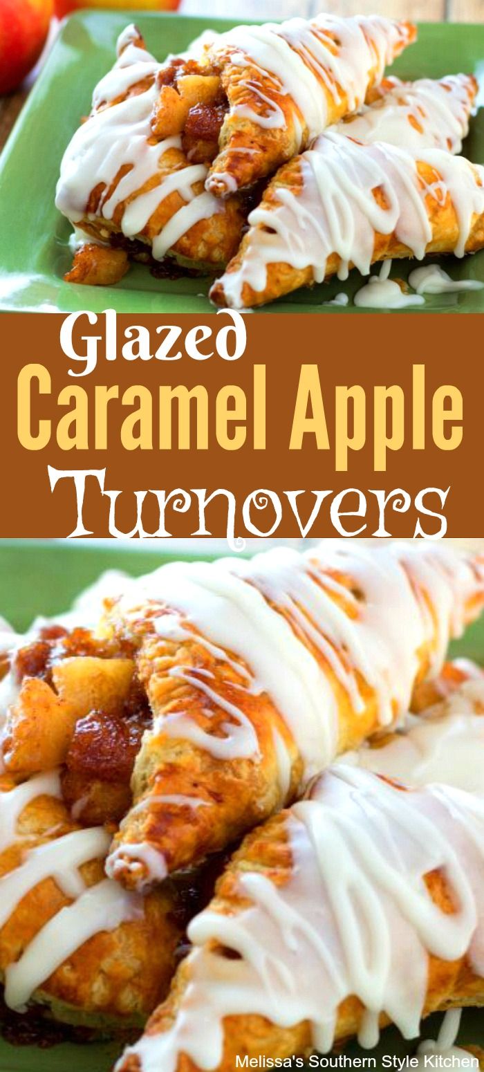 glazed caramel apple turnovers on a green plate