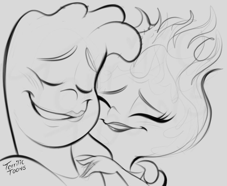 a drawing of two people hugging each other