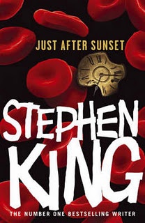 stephen king's book cover for just after sunset, with blood flowing around him