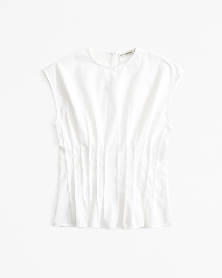 Women's Poplin Pleated Top | Women's Tops | Abercrombie.com White Pleated Tops For Summer, Chic Cotton Tops With Gathered Neckline, Chic Pleated Tops For Work, Classic Pleated Tops For Spring, Fitted Pleated Tops For Work, Casual Pleated Tops For Daywear, Classic Pleated Tops For Workwear, Classic Pleated Top For Work, Pleated Top For Spring Workwear