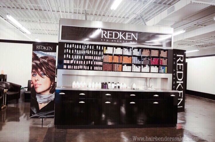 a display case in a store for redken cosmetics