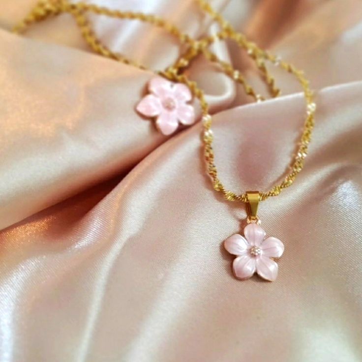 18k Gold Plated Sakura Necklace. 18 Inch Long Necklace. Feminine Pink Necklace With Adjustable Chain, Pink Gold Plated Jewelry With Adjustable Chain, Pink Gold-plated Jewelry With Adjustable Chain, Feminine Pink Jewelry With Adjustable Chain, Dainty Pink Jewelry With Adjustable Chain, Dainty Pink Necklace With Delicate Chain, Delicate Blossom Color Necklaces, Handmade Pink Gold-plated Necklaces, Pink Delicate Chain Necklaces As Gift For Her