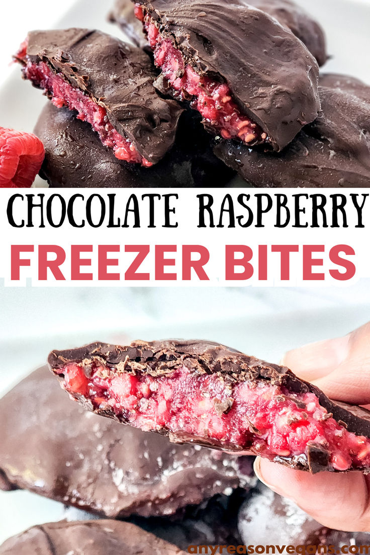 chocolate raspberry freezer bites on a white plate