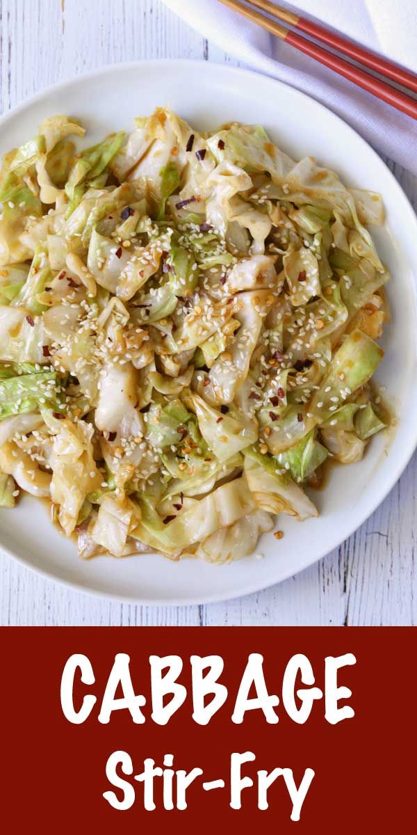 cabbage stir - fry in a white bowl with chopsticks next to it