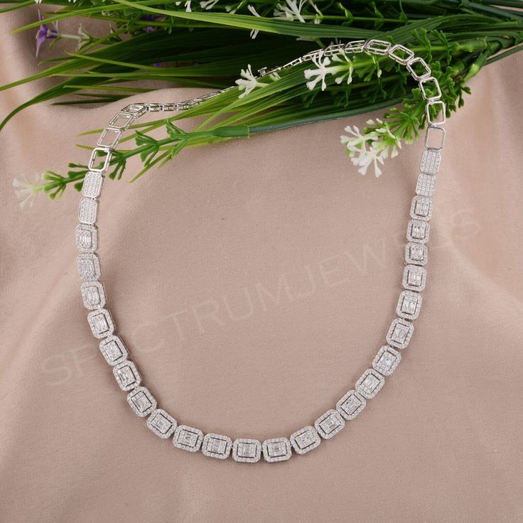 Lab Grown CVD Baguette Diamond Octagon Charm Necklace 14k White Gold 4.85 Ct. Silver Tennis Necklace With Baguette Diamonds As Gift, Silver Necklace With Emerald Cut Baguette Diamonds, Silver Necklace With Emerald-cut Baguette Diamonds, Tennis Necklace With Baguette Diamonds As A Gift, Octagon Necklace For Wedding, White Gold Rectangular Baguette Diamond Jewelry, Rectangular White Gold Jewelry With Baguette Diamonds, White Gold Baguette Cut Tennis Necklace For Gift, Fine Jewelry Tennis Necklace With Baguette Cut As Gift