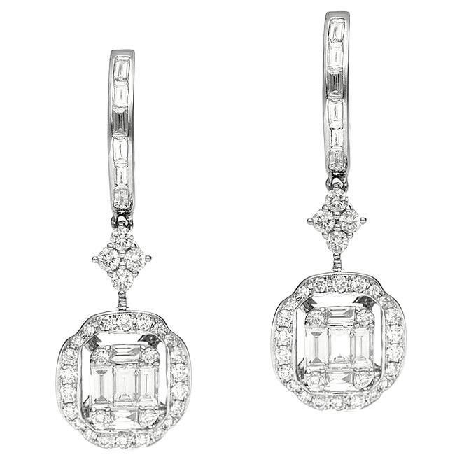 Earrings in 18kt white gold set with 60 diamonds 0.72 cts and 22 baguette cut diamonds 0.72 cts. Length: 3.00 centimeters (1.18 inches). Maximum Width: 1.00 centimeters (0.39 inches). Total weight: 6.23 grams. White Gold Set, Baguette Cut Diamond, White Gold Earrings, Baguette Cut, Girly Jewelry, Gold Set, Diamond White, Diamond Jewelry, Gold Earrings