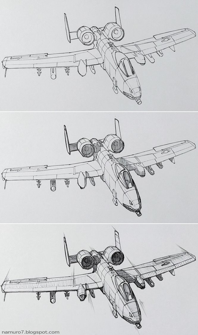 three different views of the same airplane