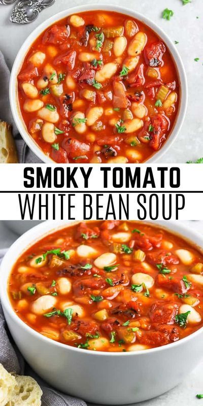 two bowls of smoky tomato white bean soup