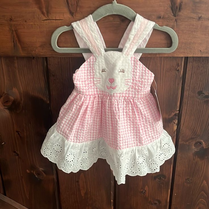 Cotton Kids Pink Bunny Ear Dress Nwt 6m Pink Cute White Sundress For Spring, White Dress For Easter Dress-up, Sleeveless Easter Dresses For Playtime, Playful White Spring Dresses, Cute White Dresses For Easter, White Sleeveless Easter Dress, Cotton Easter Dress For Playtime, Cotton Dress For Easter Playtime, White Cotton Easter Dress