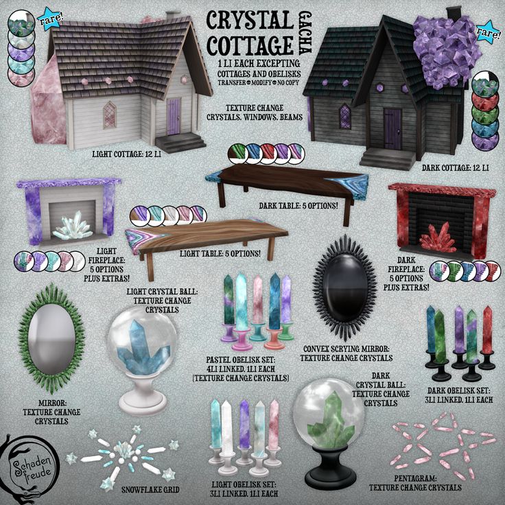 the crystal cottage is set up with all kinds of items and accessories to make it look like