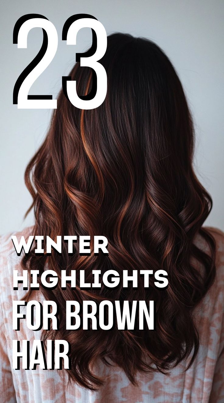 Make a bold statement this winter with deep burgundy highlights! This striking color adds a pop of vibrancy to your brown hair, giving you a standout look that’s perfect for holiday festivities. #BurgundyHighlights #BoldHair #WinterInspo Dark Brown Hair With Fall Highlights, Highlights For Cool Brown Hair, Highlights Vs No Highlights, Brown Highlighted Hair Ideas, Winter Hair Highlights For Dark Hair, Single Color Hair Ideas, Best Way To Hide Gray Hair In Dark Hair, Highlights To Cover Grey Hair Dark Brown, Highlights For Dark Brown Hair Winter