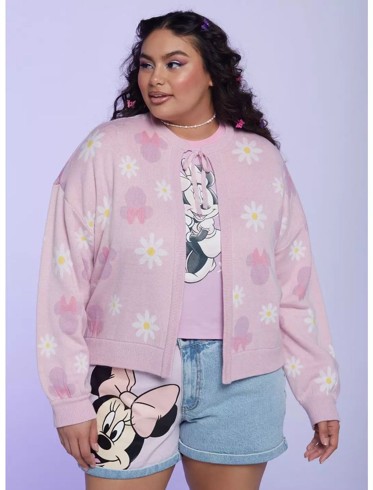 Her Universe Disney Minnie Mouse Y2K Tie-Front Skimmer Cardigan Plus Size Size 20 Women, Cardigan Plus Size, Teacher Clothes, Minnie Mouse Pink, Her Universe, Convertible Crossbody Bag, Girls Cardigan, Pink Cotton Candy, Plus Size Fits