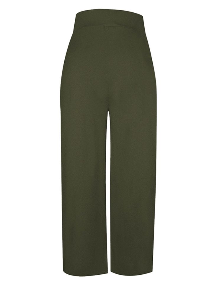 Army Green Pocketed Wide Leg Casual Pants Chic Olive Straight Leg Bottoms, Olive Wide Leg Work Pants, Olive Wide Leg Pants For Work, Chic Olive High-waisted Pants, Olive Pants With Elastic Waistband, Chic Olive Trousers, Khaki Stretch Wide Leg Pants, Khaki Stretch Wide-leg Pants, Stretch Khaki Wide-leg Pants