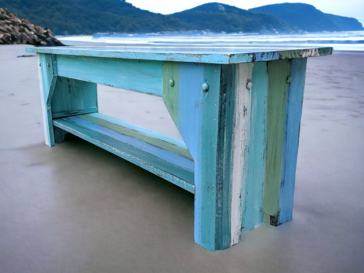 a wooden bench sitting on top of a sidewalk