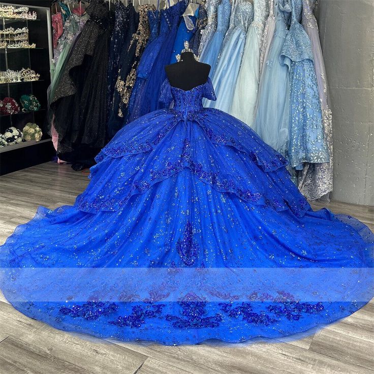 Royal Blue Quinceanera Dresses Off Shoulder Ball Gown Sequine Birthday PartyGown | eBay Ball Gown Debut, Gown Debut, Royal Blue Quince Dress, Royal Blue Quinceanera Theme, Blue Quince Dress, Blue Quinceanera Theme, Royal Blue Quinceanera Dresses, Royal Blue Quince, Royal Blue Quinceanera