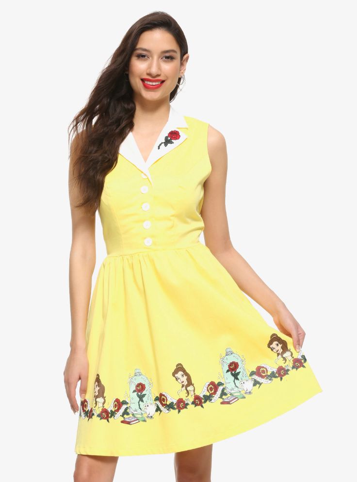 Her Universe Disney Beauty And The Beast Belle Retro Dress Beauty And The Beast Belles Dress, Bell Inspired Dresses, Princees Daisy Dress, Homemade Belle Dress, Belle’s Christmas Dress, Winter Belle Dress, Disney Themed Dresses For Women, Disney Bell Dress, Homemade Belle Costume Adult