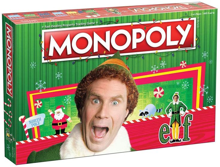 a monopoly board game with an elf on it's face and the words monopoly spelled out