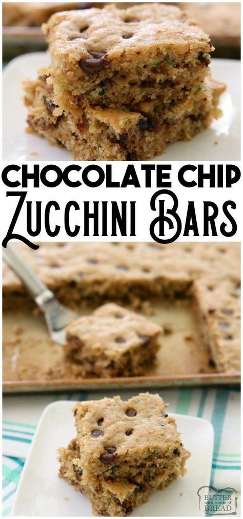 chocolate chip zucchini bars are stacked on top of each other