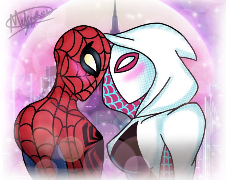 spider - man and catwoman kissing in front of a full moon