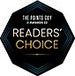 readers'choice logo with the words readers'choice in gold on a black background