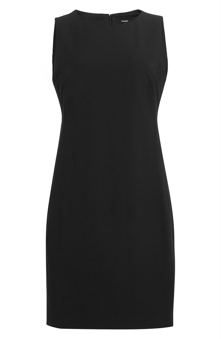 Designed to resist wrinkles, this essential black sheath dress is tailored but not tight and will move from desk to dinner with ease. 37" length Jewel neck Sleeveless Lined 77% polyester, 18% rayon, 5% spandex Machine wash, dry flat Imported Sleek Sheath Sleeveless Dress For Workwear, Classic Sleeveless Bodycon Dress For Night Out, Black Sleeveless Sheath Dress For Work, Sleek Knee-length Sleeveless Dress For Work, Classic Black Sleeveless Dress For Work, Dress Tight, Black Sheath Dress, Jewel Neck, Curator Style