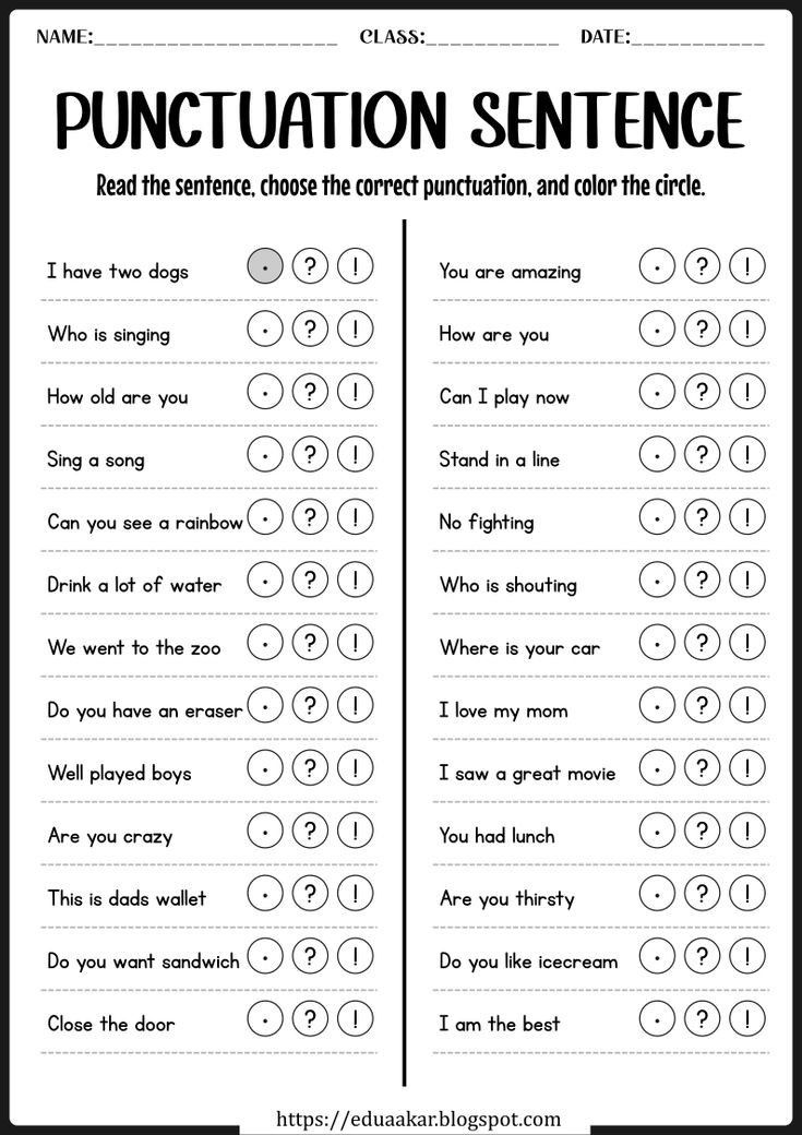 the punctuation sentence worksheet for students to practice their language skills