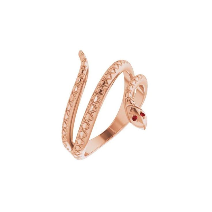 This Garnet Snake Ring is a luxurious, sophisticated piece of jewelry. Crafted from 14k Yellow Gold and set with a deep red Garnet gemstone, it radiates subtle elegance and exquisite taste. This exclusive ring is sure to turn heads and captivate hearts. Available in 14K Yellow Gold | 14K White Gold | 14k Rose Gold | Sterling Silver 1mm Round Mozambique Garnets Luxury Polished Snake Ring For Anniversary, Elegant Polished Snake Ring Open Design, Elegant Open Snake Ring With Polished Finish, Elegant Polished Snake Open Ring, Elegant Polished Open Snake Ring, Luxury 14k Rose Gold Ring Jewelry, Luxury 14k Rose Gold Ring, Luxury Sterling Silver Snake Ring, Luxury Gemstone Snake Ring