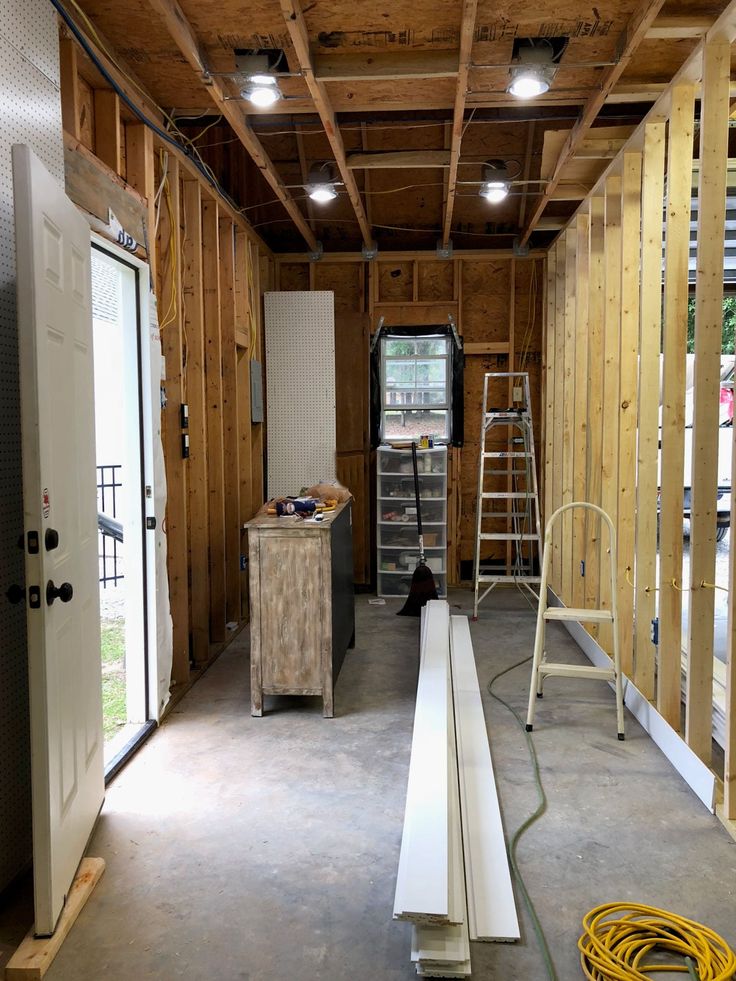 the inside of a house being built with wood framing