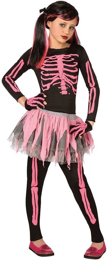 Punk Skeleton Costume Girls Skeleton Costume, Skeleton Costume Kids, Pink Halloween Costumes, Punk Skeleton, Punk Costume, Girl Punk, Pink Costume, Black Tees, Skeleton Costume