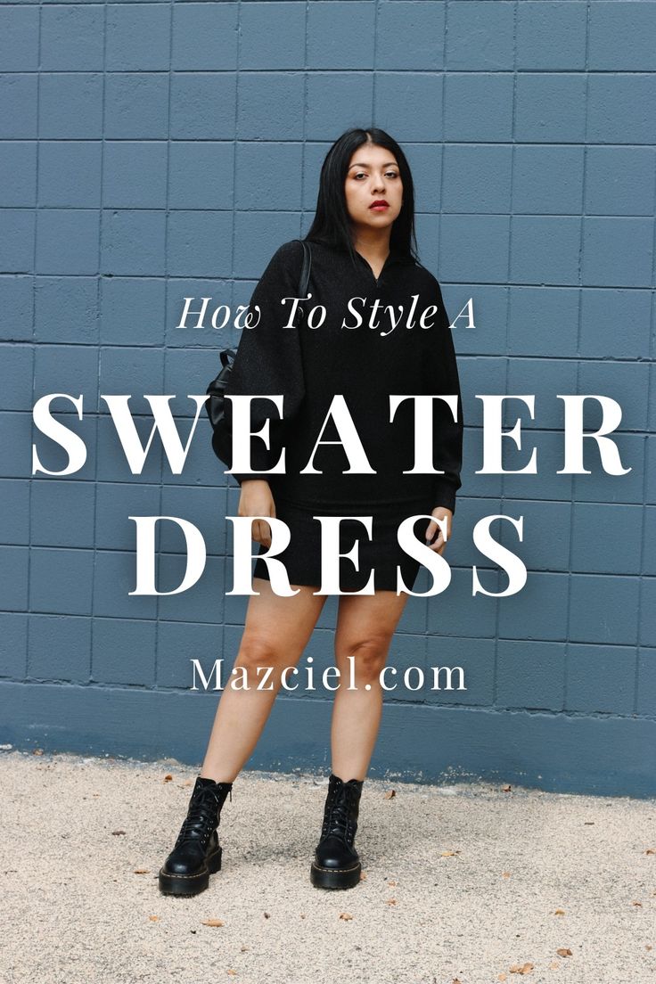 How To Style A Sweater Dress - Mazciel How To Style A Jumper Dress, Sweater Dress With Doc Martens, Sweater Dress Outfit With Sneakers, Styling A Sweater Dress, How To Style Sweater Dress, How To Style A Sweater Dress, Dress Ideas For Winter, Grey Sweater Dress Outfit, Dress With Sweater Outfit