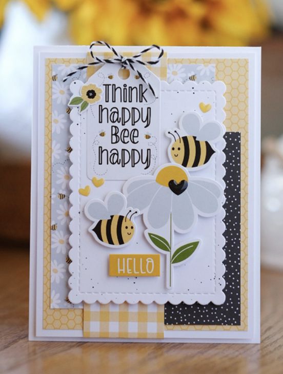 a card that says, think happy bee happy