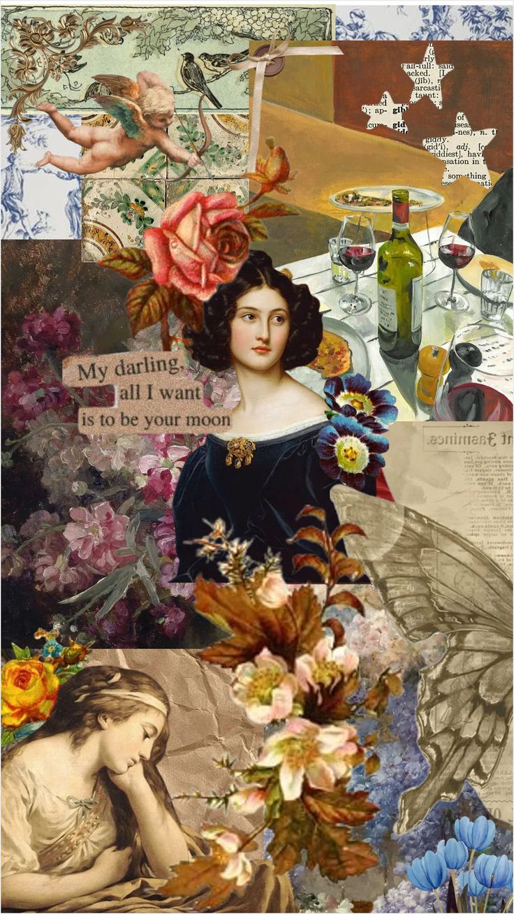 a collage with flowers, pictures and words on it