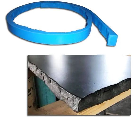 a close up of a piece of metal with a blue band around it and an image of the edge of a table