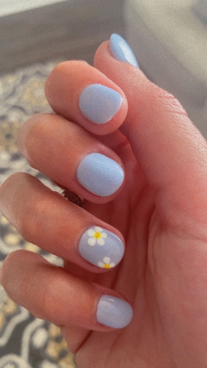 Cute Nail Art For Short Nails Easy, Nailart Short Nails Easy, Blue Flower Nails Short, School Nails Ideas Short, Kids Nail Designs Summer, Cute Nails Ideas Short, Short Nails Ideas Summer Simple, Nail Ideas Not Acrylic For Kids, Easy Nail Designs For Short Nails To Do At Home