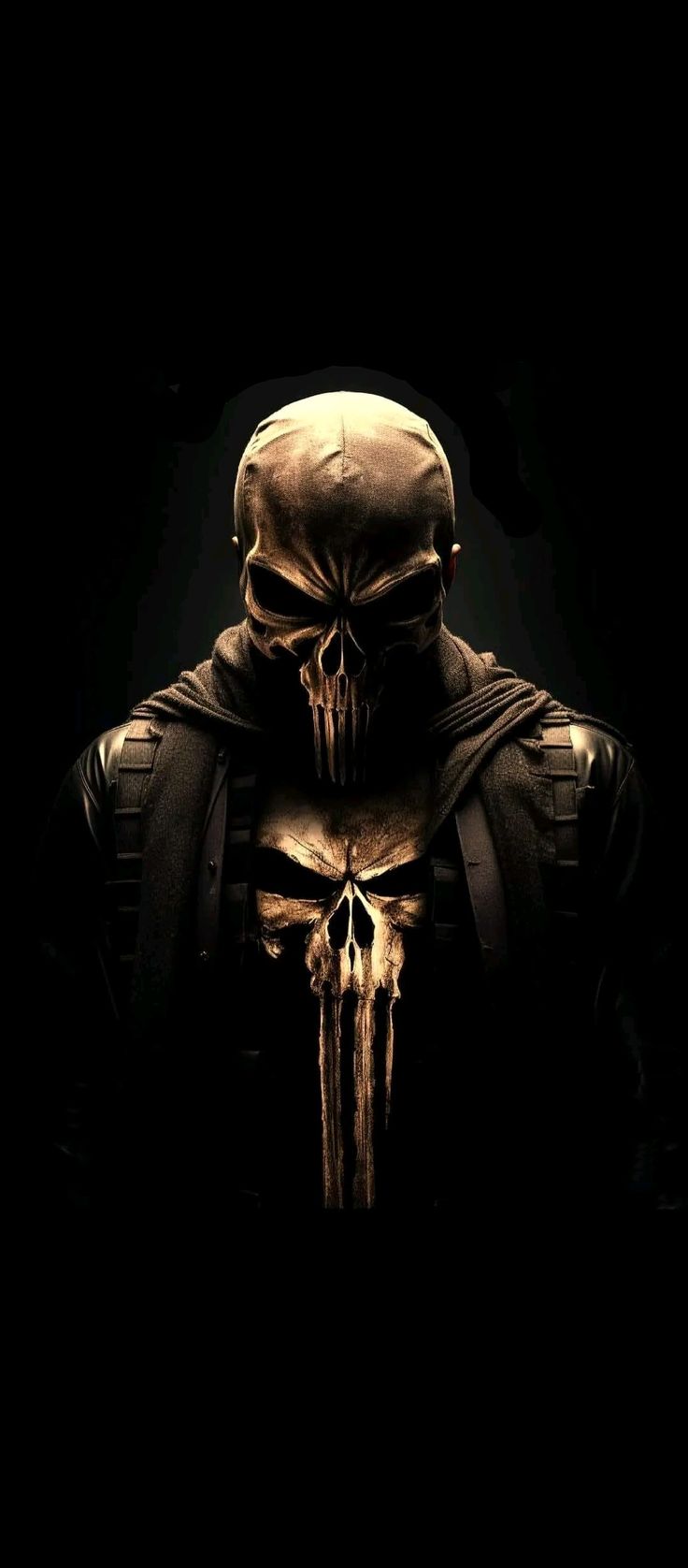 a black background with a skull wearing a helmet