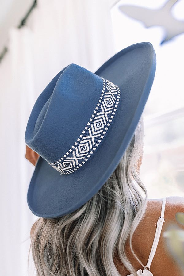 Add a sweet finish to your look with this pretty dark blue fedora featuring lightweight wool material, a curved 4-inch brim, and an embroidered accent band! Hat Dimensions: Length - 15.5 Inches Width - 14.5 Inches Height - 4.5 Inches Cranial Circumference - 22 Inches Blue Spring Felt Hat With Curved Brim, Adjustable Wide Brim Blue Felt Hat, Blue Curved Brim Hat For Rodeo, Adjustable Blue Felt Hat With Curved Brim, Adjustable Blue Wide Brim Felt Hat, Blue Rodeo Hat With Curved Brim, Blue Wide Brim Hat For Rodeo, Blue Felt Hat With Flat Brim For Spring, Blue Flat Brim Felt Hat For Spring