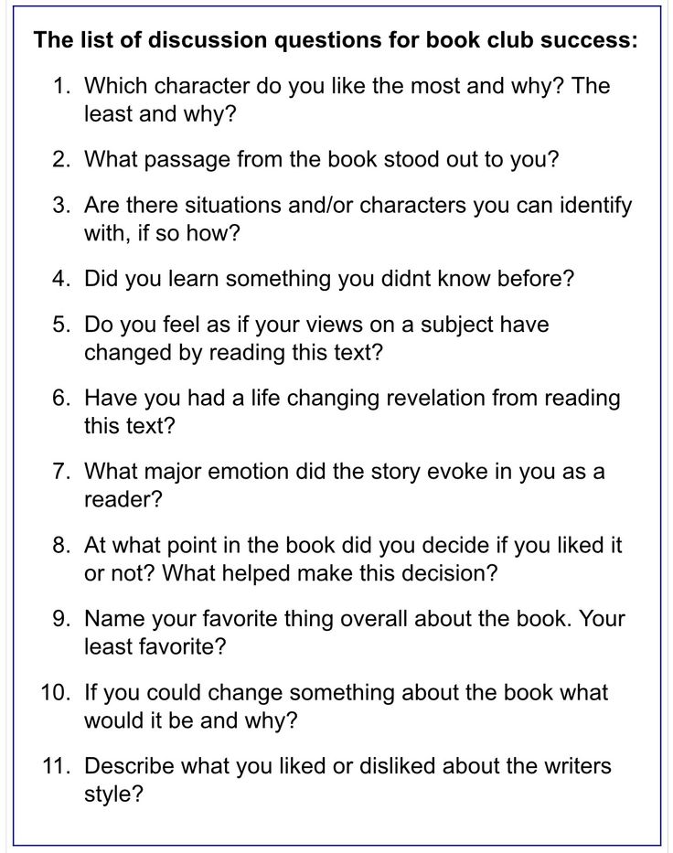 the list of discussion questions for book club success