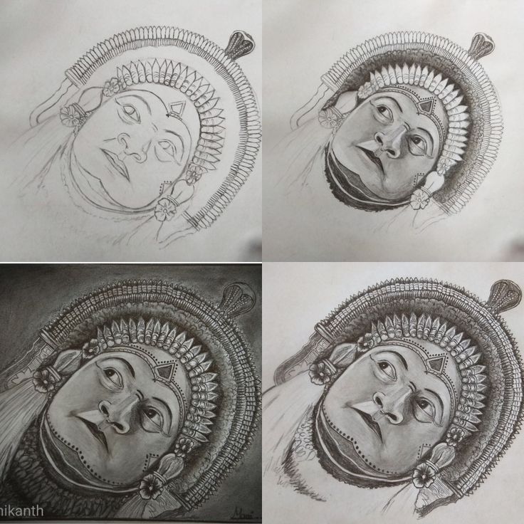 three drawings of faces in different stages of being drawn