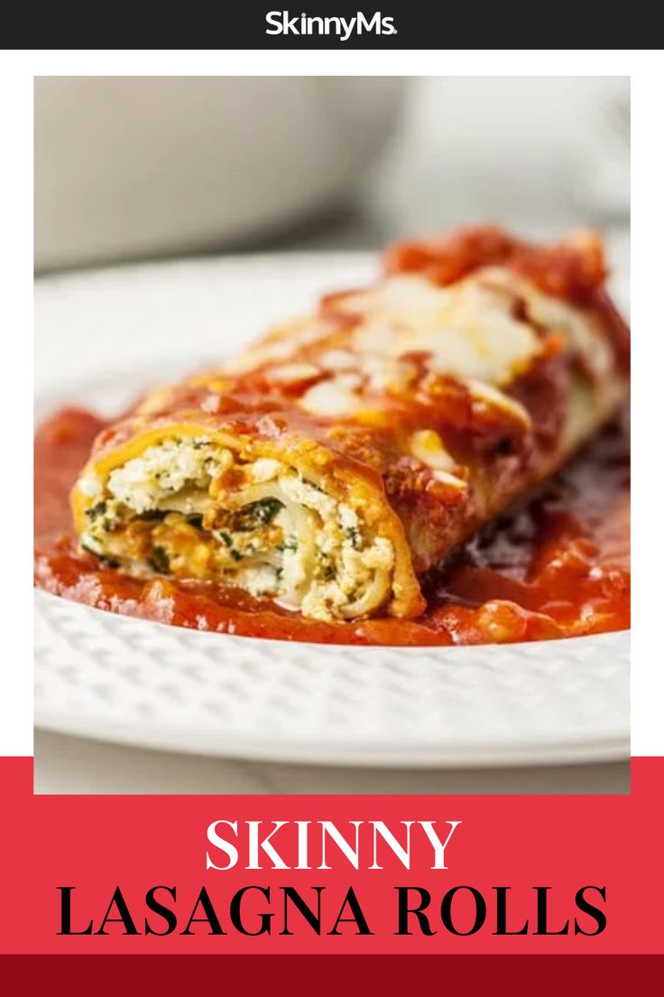 skinnyy lasagna rolls on a white plate