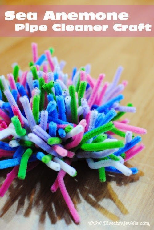 a pile of colorful pipe cleaner craft sticks on top of a wooden table with text overlay that reads seed anemone pipe cleaner craft