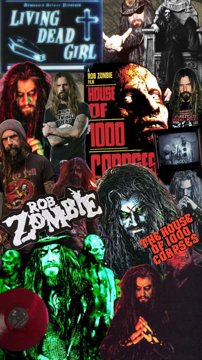 a collage of posters and stickers depicting the band's members, from left to right