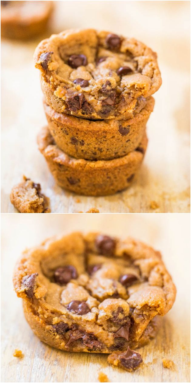 chocolate chip cookies stacked on top of each other in front of an image of the same cookie