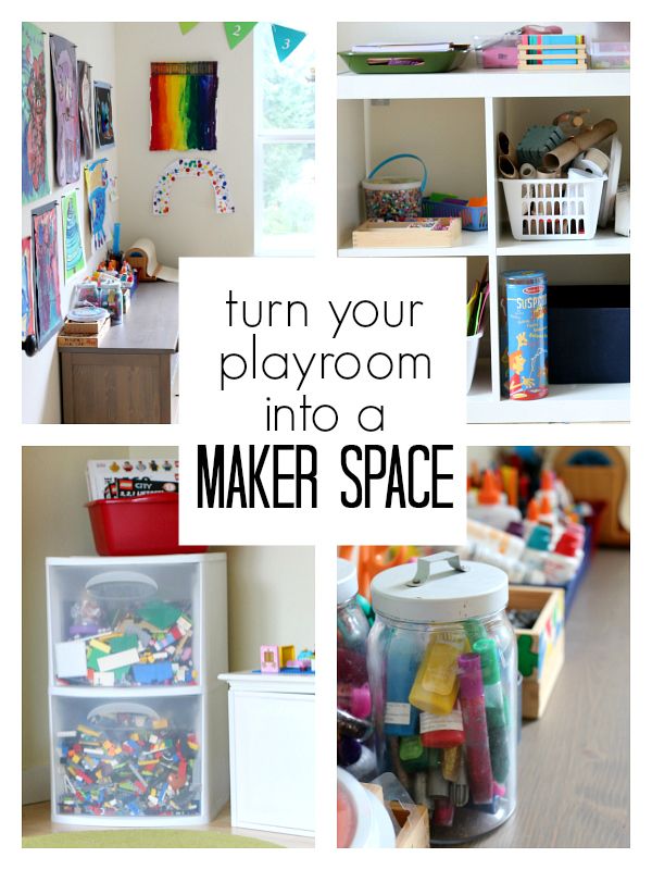 a collage of photos with the words turn your playroom into a maker space