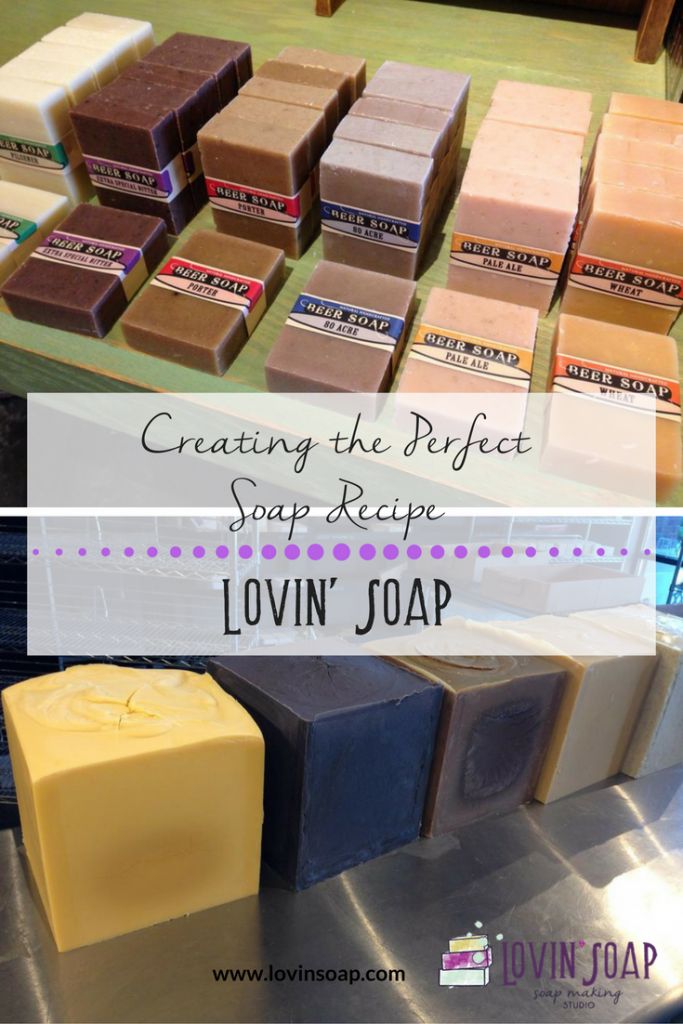 some soap bars are stacked on top of each other with the words creating the perfect soap recipe lovin'joap