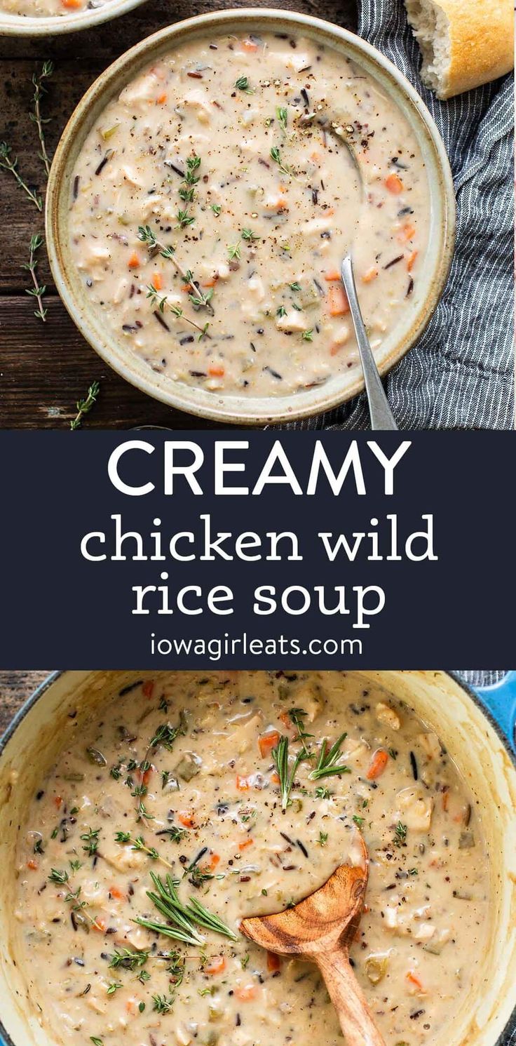 creamy chicken wild rice soup with carrots and herbs